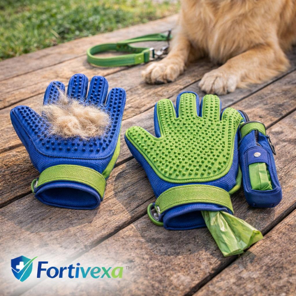 Pet Grooming Gloves & Waste Bag Kit