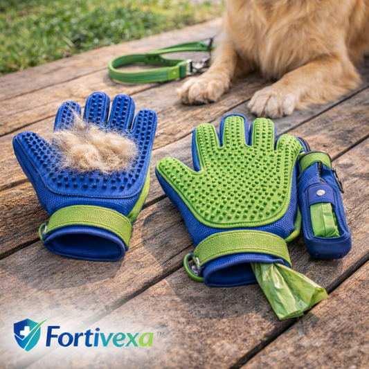 Pet Grooming Gloves & Waste Bag Kit